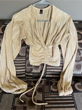Windsor Pleated Wrap Drawstring Blouse - Cream